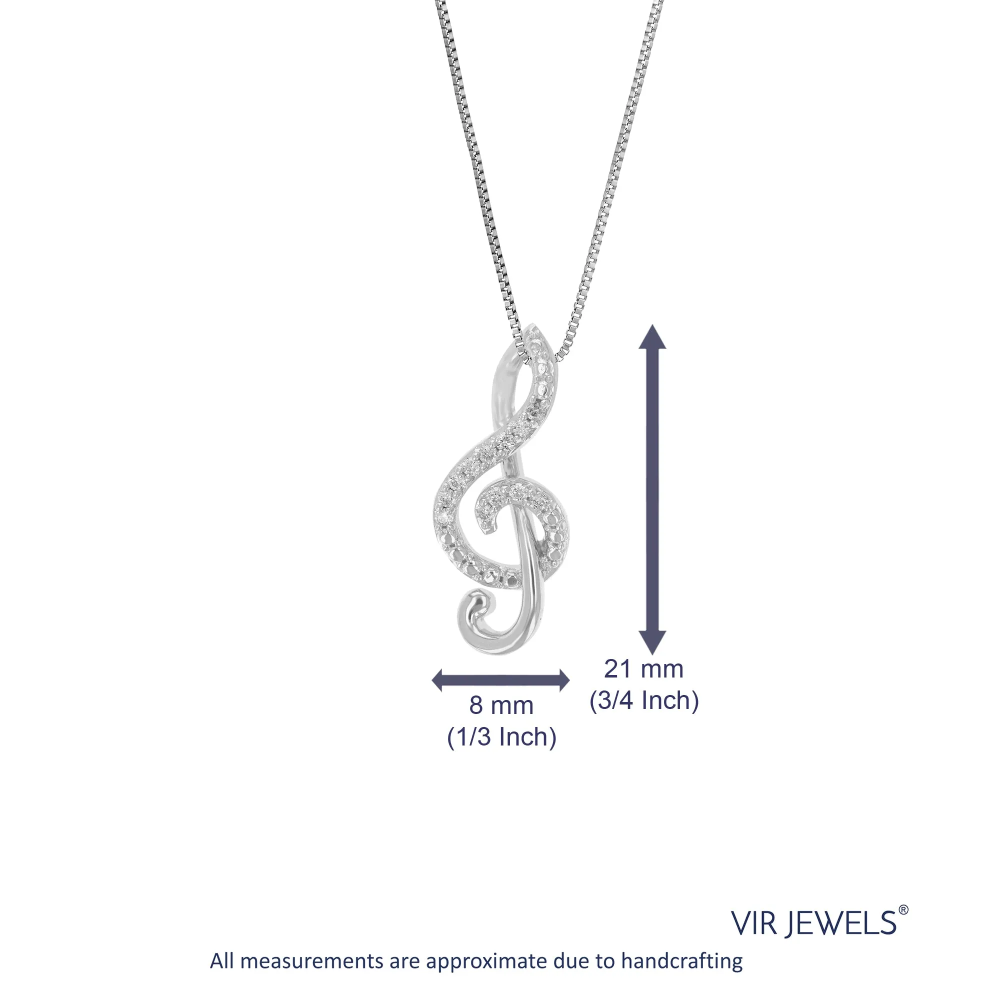 1/10 cttw Lab Grown Diamond Music Pendant Necklace .925 Sterling Silver With 18 Inch Chain