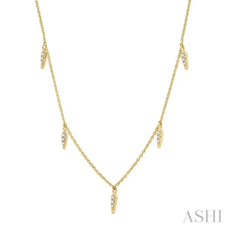 1/10 ctw Spearhead Mount Round Cut Diamond Station Necklace in 14K Yellow Gold