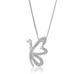 1/12 cttw Lab Grown Diamond Butterfly Pendant Necklace .925 Sterling Silver 2/5 Inch With 18 Inch Chain Elegant