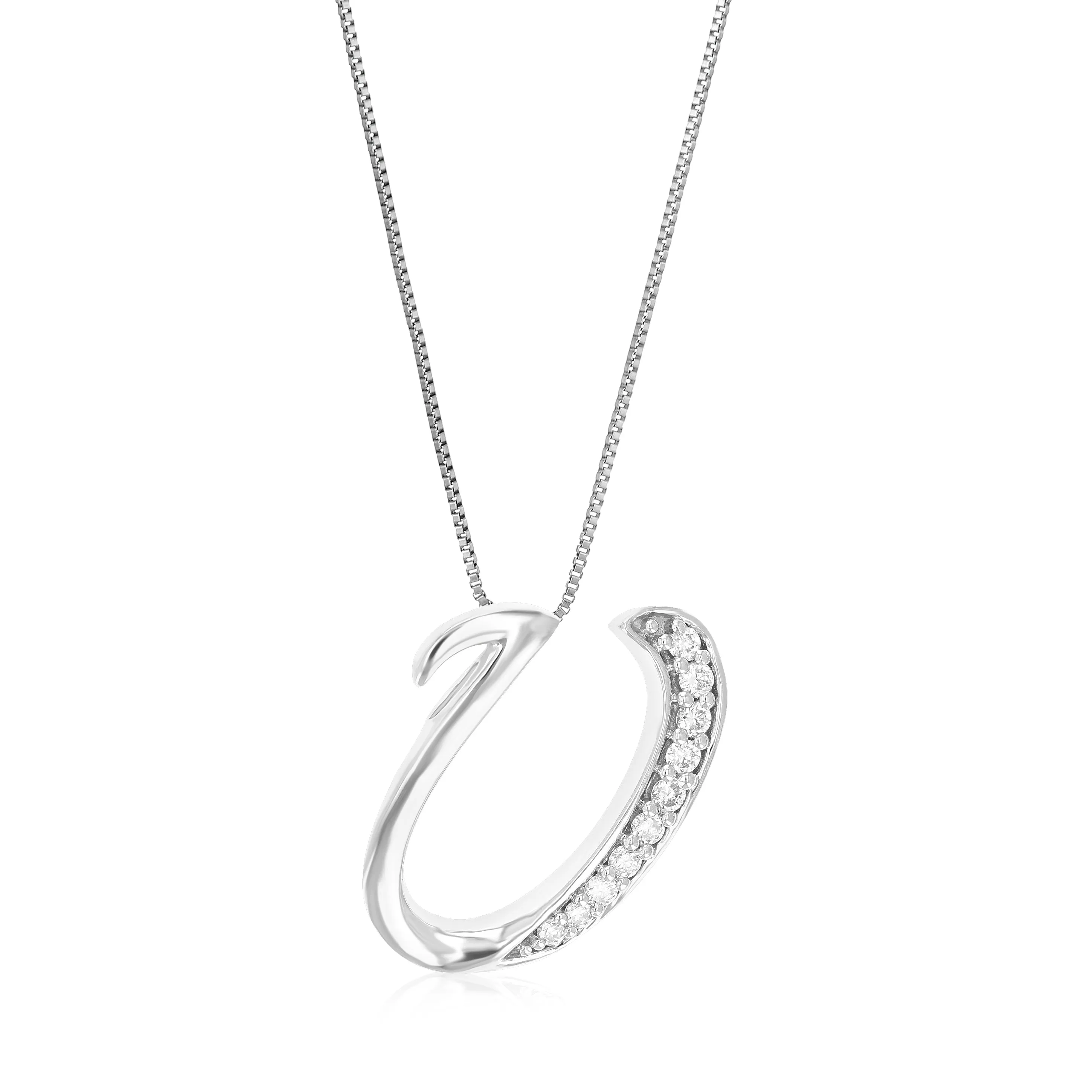 1/12 cttw Round Cut 10 Stones Lab Grown Diamond Pendant Necklace .925 Sterling Silver 2/5 Inch With 18 Inch Chain