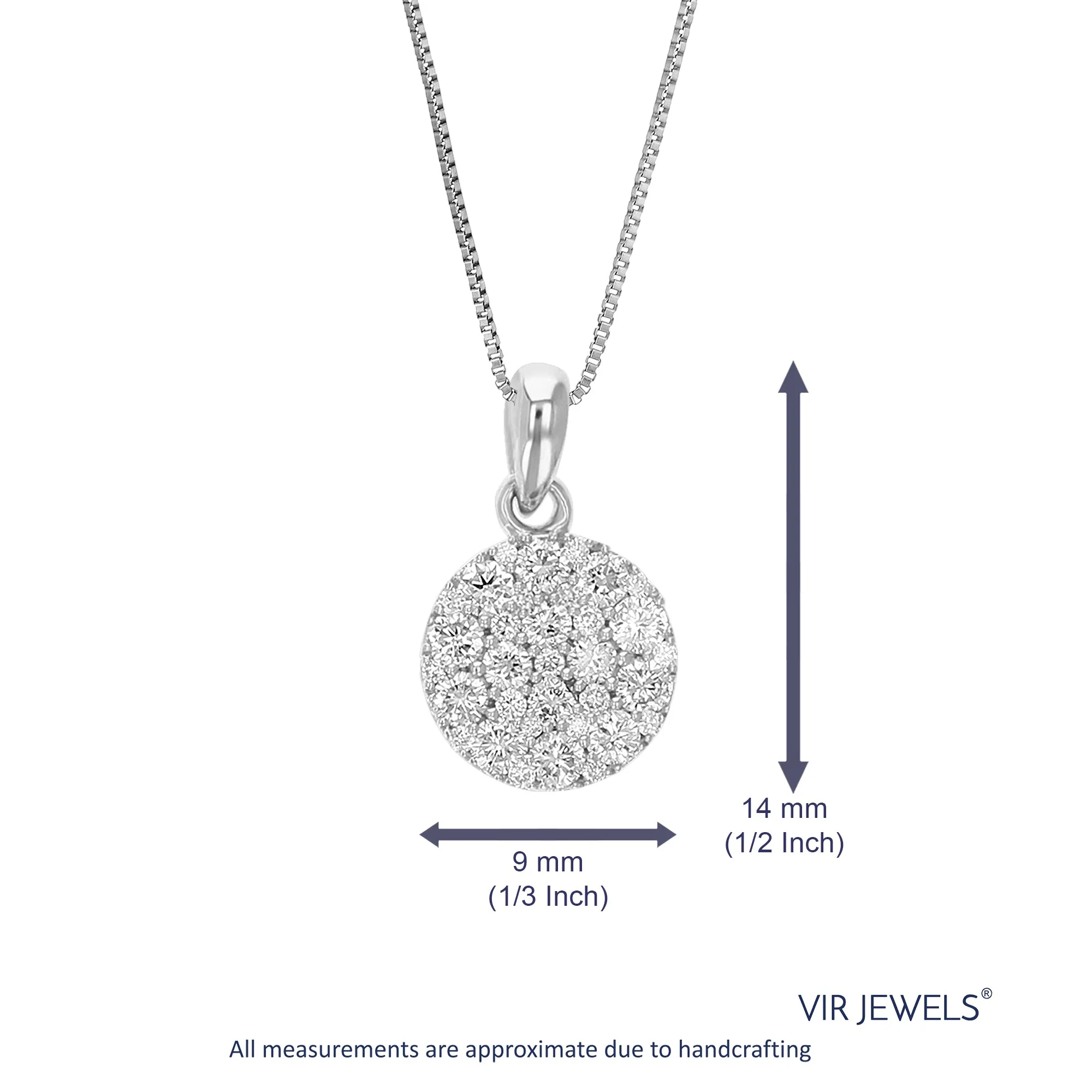 1/2 cttw Lab Grown Diamond Round Diamond Cluster Pendant Necklace .925 Sterling Silver 2/3 Inch with 18 Inch Chain