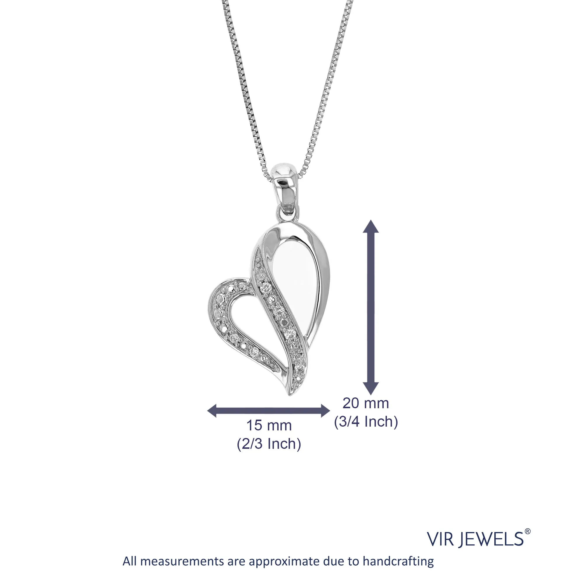 1/20 cttw Lab Grown Diamond Heart Pendant Necklace .925 Sterling Silver 1/2 Inch with 18 Inch Chain, Size 3/4 Inch