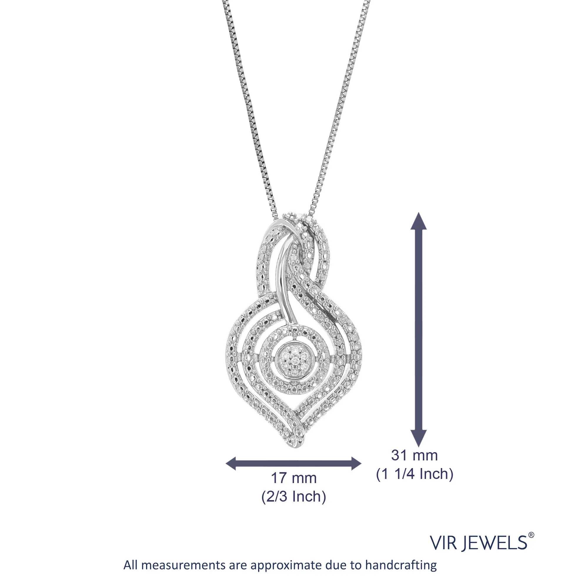 1/20 cttw Round Cut 7 Stones Cluster  Lab Grown Diamond Pendant Necklace .925 Sterling Silver 2/3 Inch With 18 Inch Chain