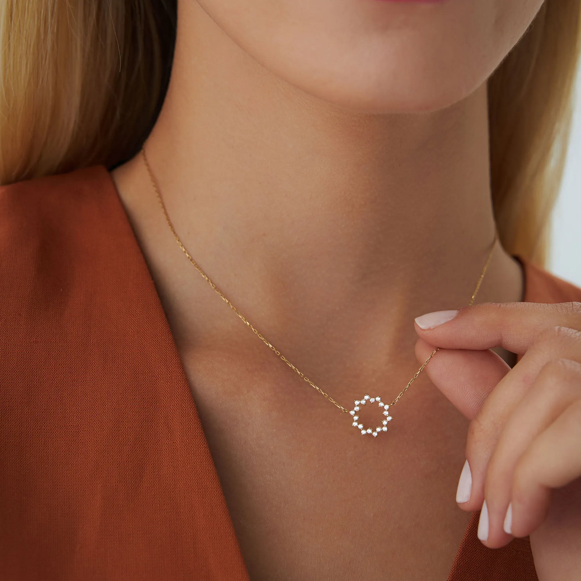 14k Diamond Sun Circle Necklace