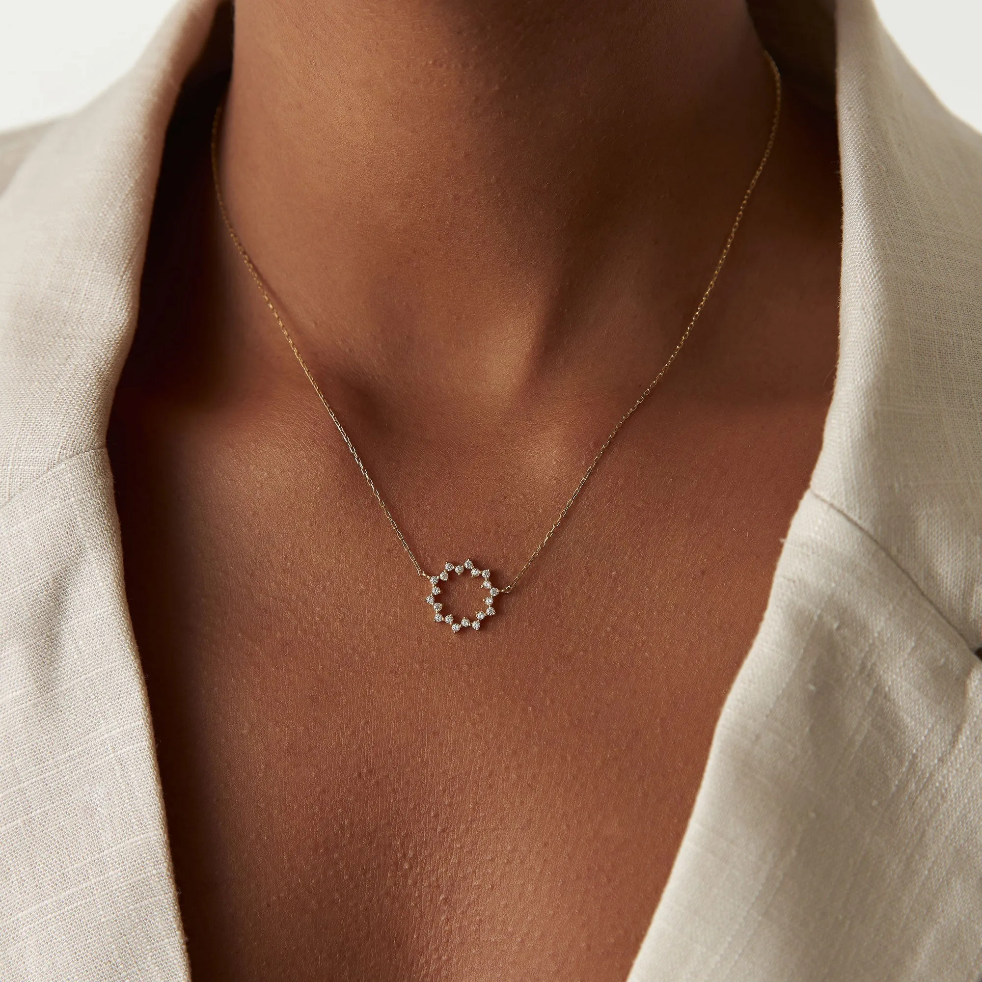 14k Diamond Sun Circle Necklace