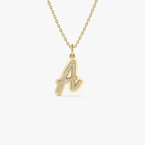 14K Gold Script Font Diamond Initial Layered 3D Necklace