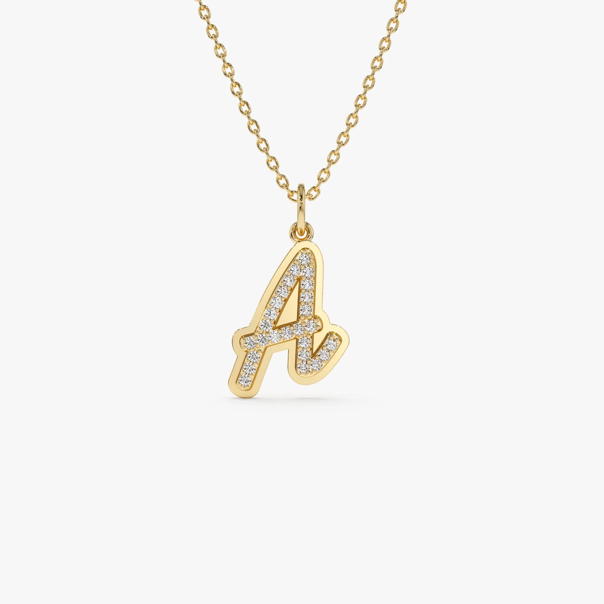 14K Gold Script Font Diamond Initial Layered 3D Necklace