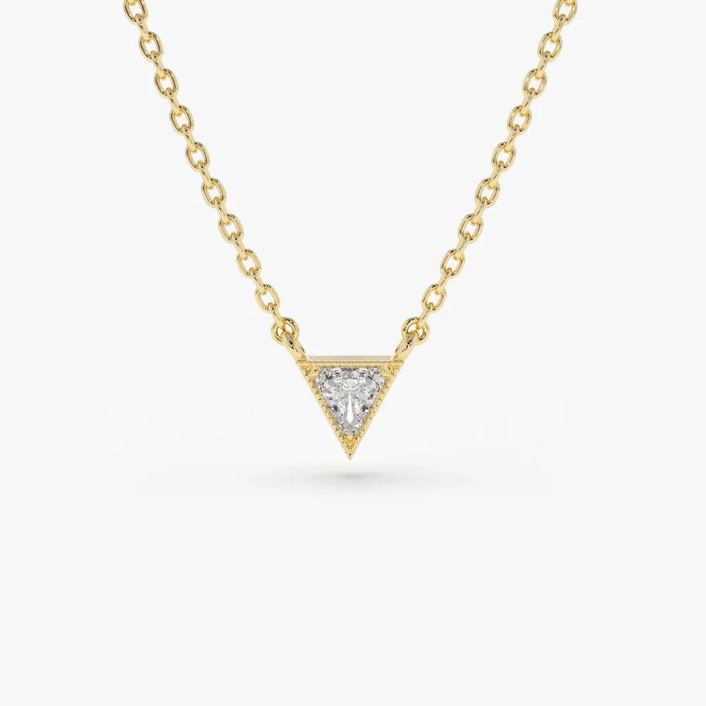 14K Gold Triangle Cut Diamond Solitaire Necklace