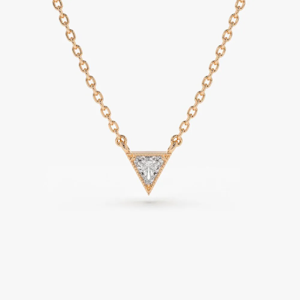 14K Gold Triangle Cut Diamond Solitaire Necklace