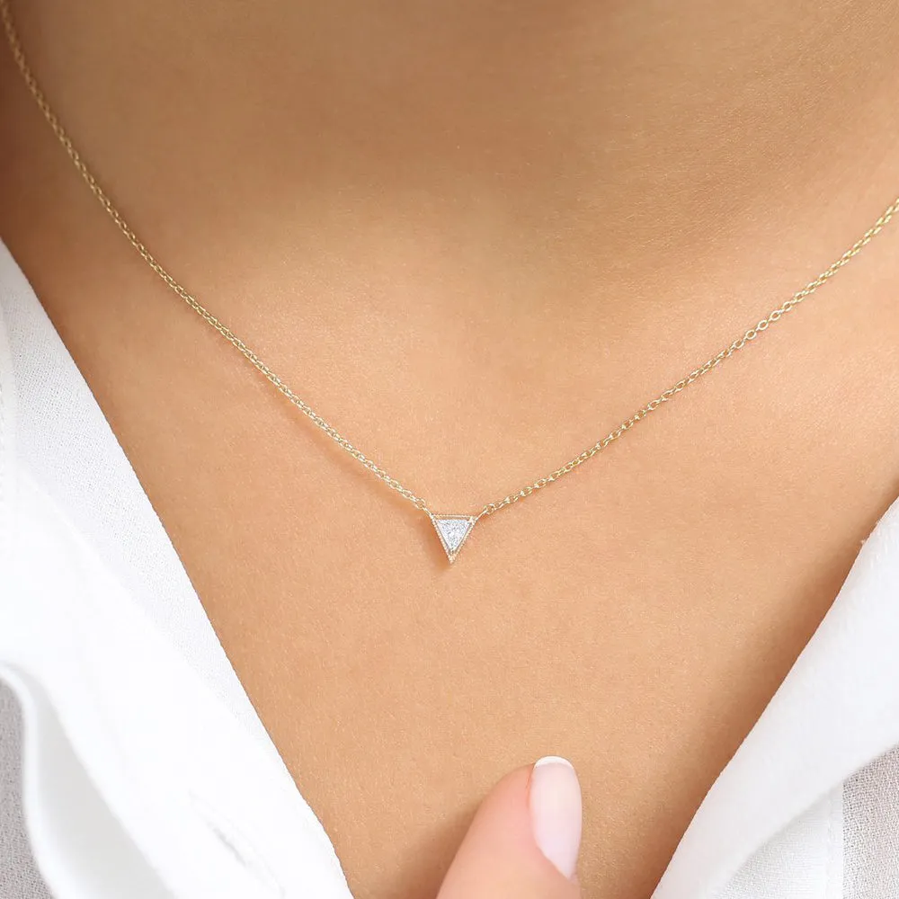 14K Gold Triangle Cut Diamond Solitaire Necklace