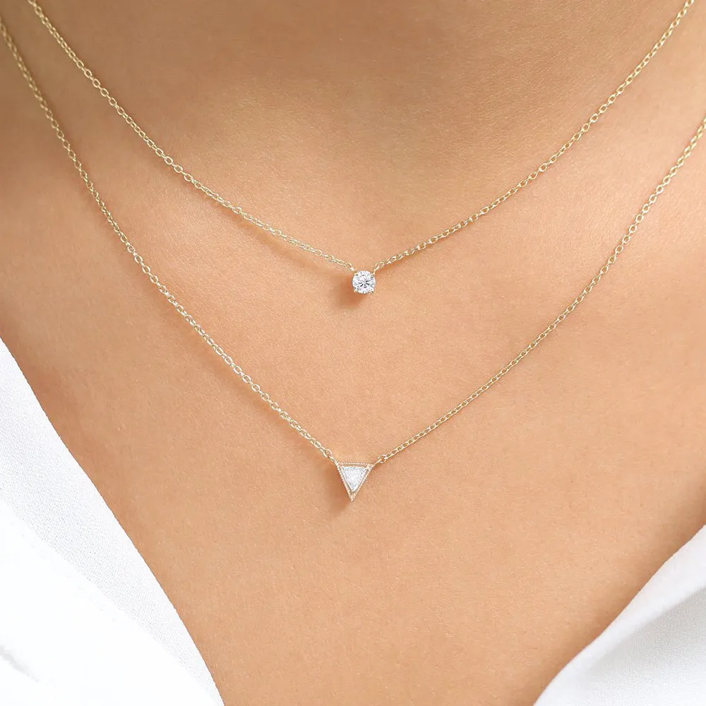 14K Gold Triangle Cut Diamond Solitaire Necklace