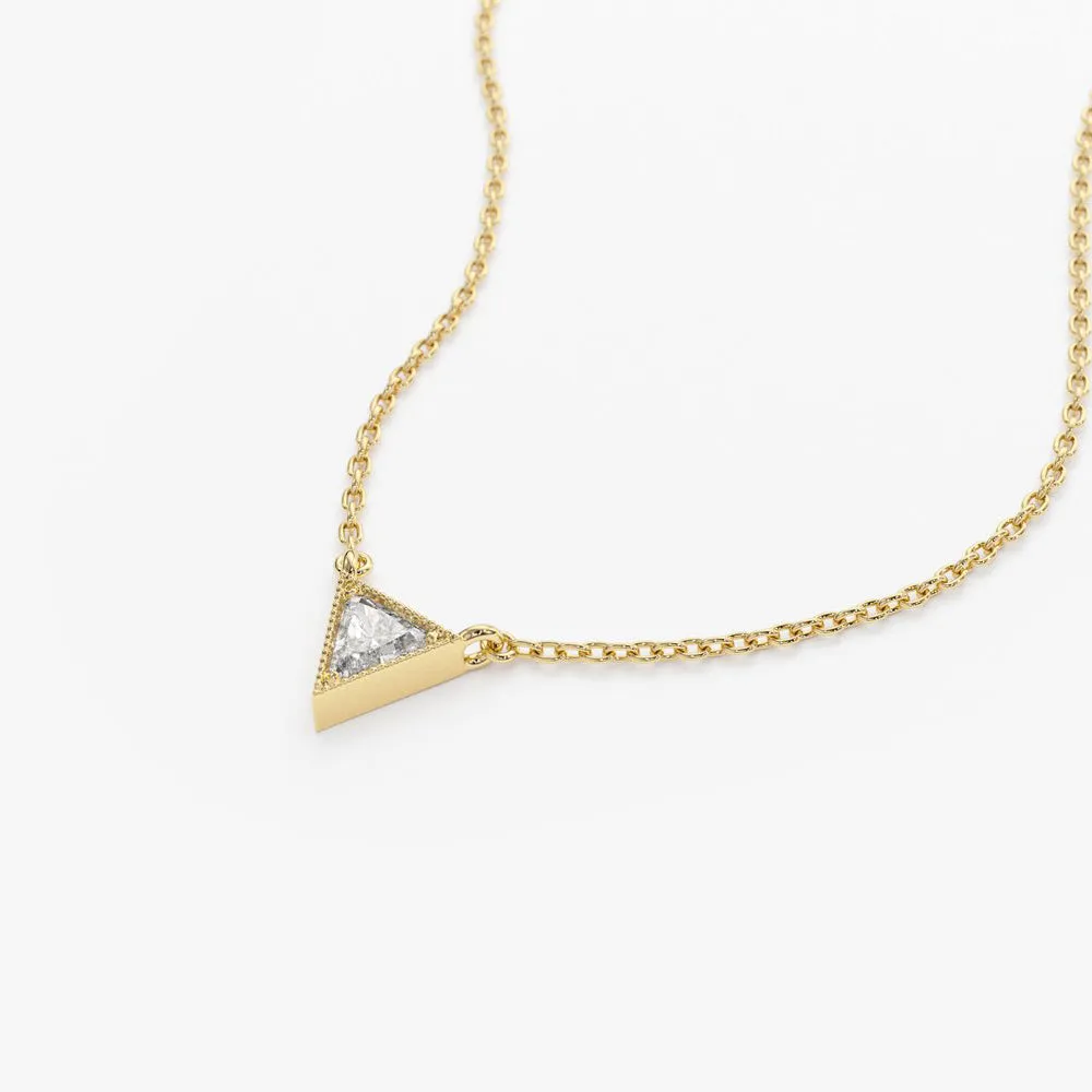 14K Gold Triangle Cut Diamond Solitaire Necklace