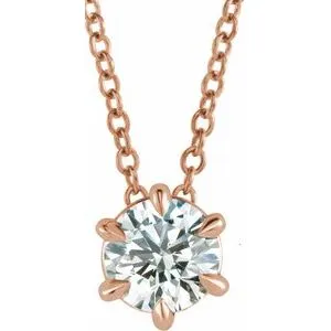 14K Rose 1/2 CT Natural Diamond Solitaire 16-18" Necklace