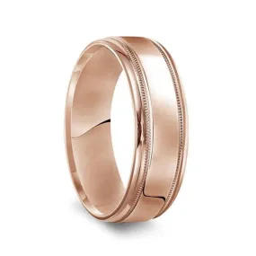 14k Rose Gold Men’s Polished Wedding Band with Milgrain Accents - 7mm