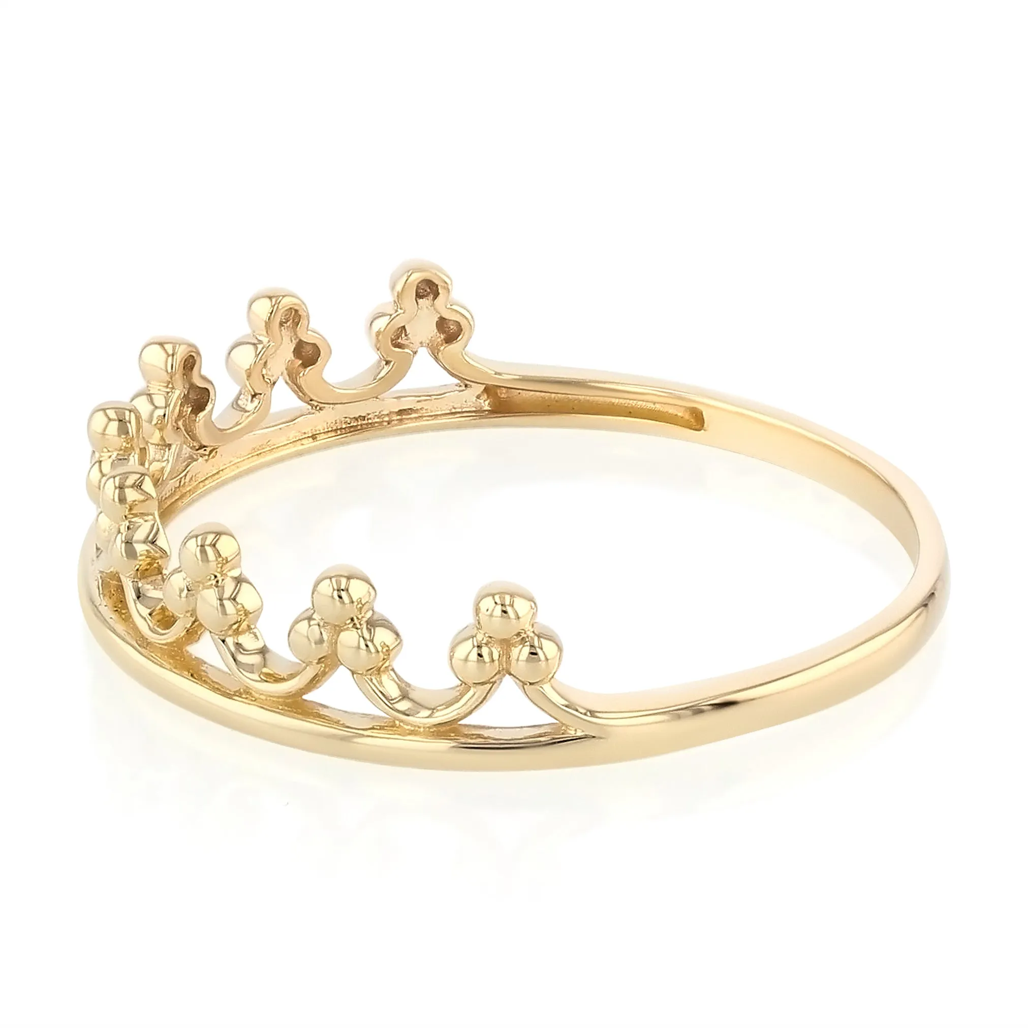 14K Solid Gold Princess Crown OR Tiara Stackable Band Ring