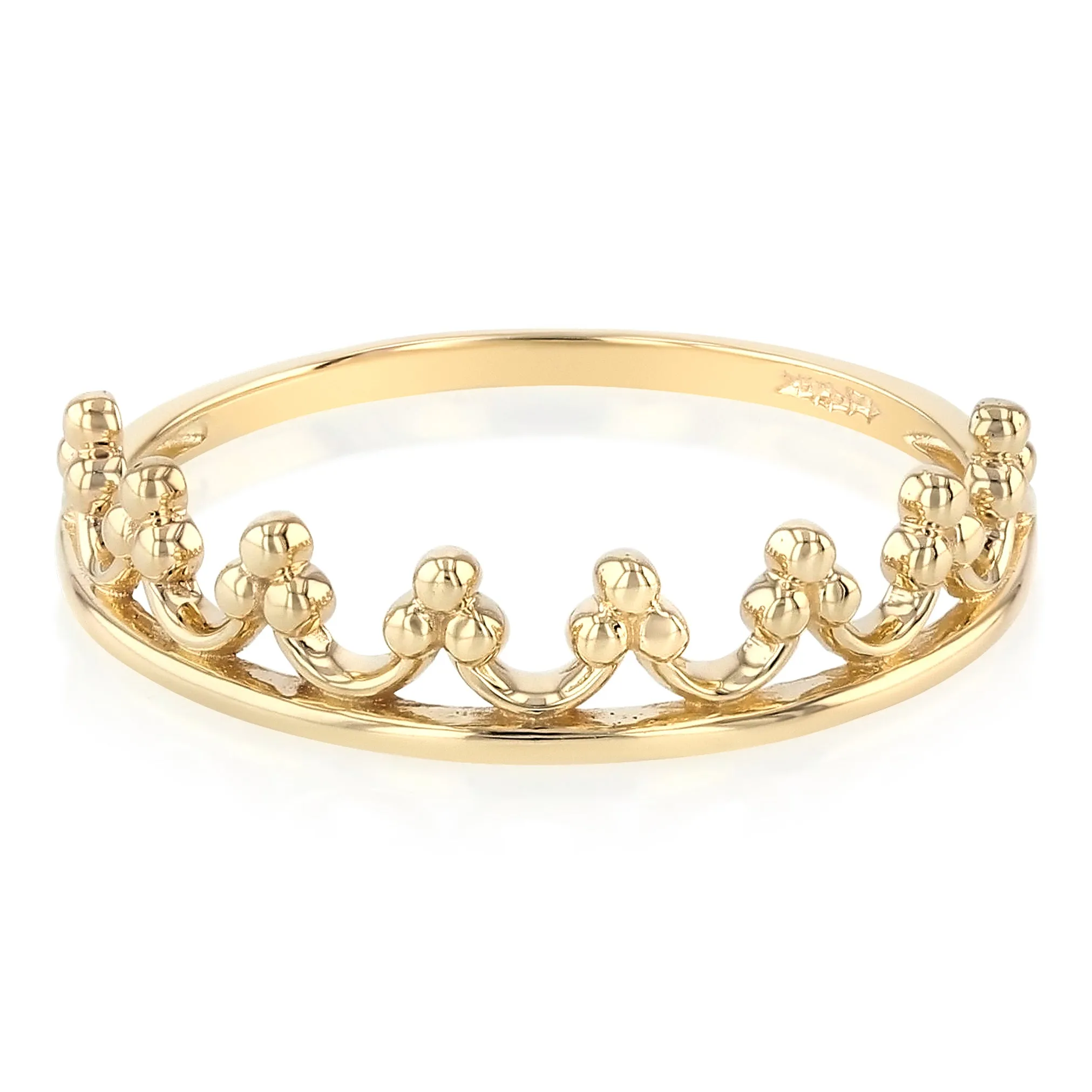 14K Solid Gold Princess Crown OR Tiara Stackable Band Ring