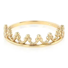 14K Solid Gold Princess Crown OR Tiara Stackable Band Ring