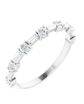 14K White Gold Anniversary Stackable Band with Round and Baguette Diamonds