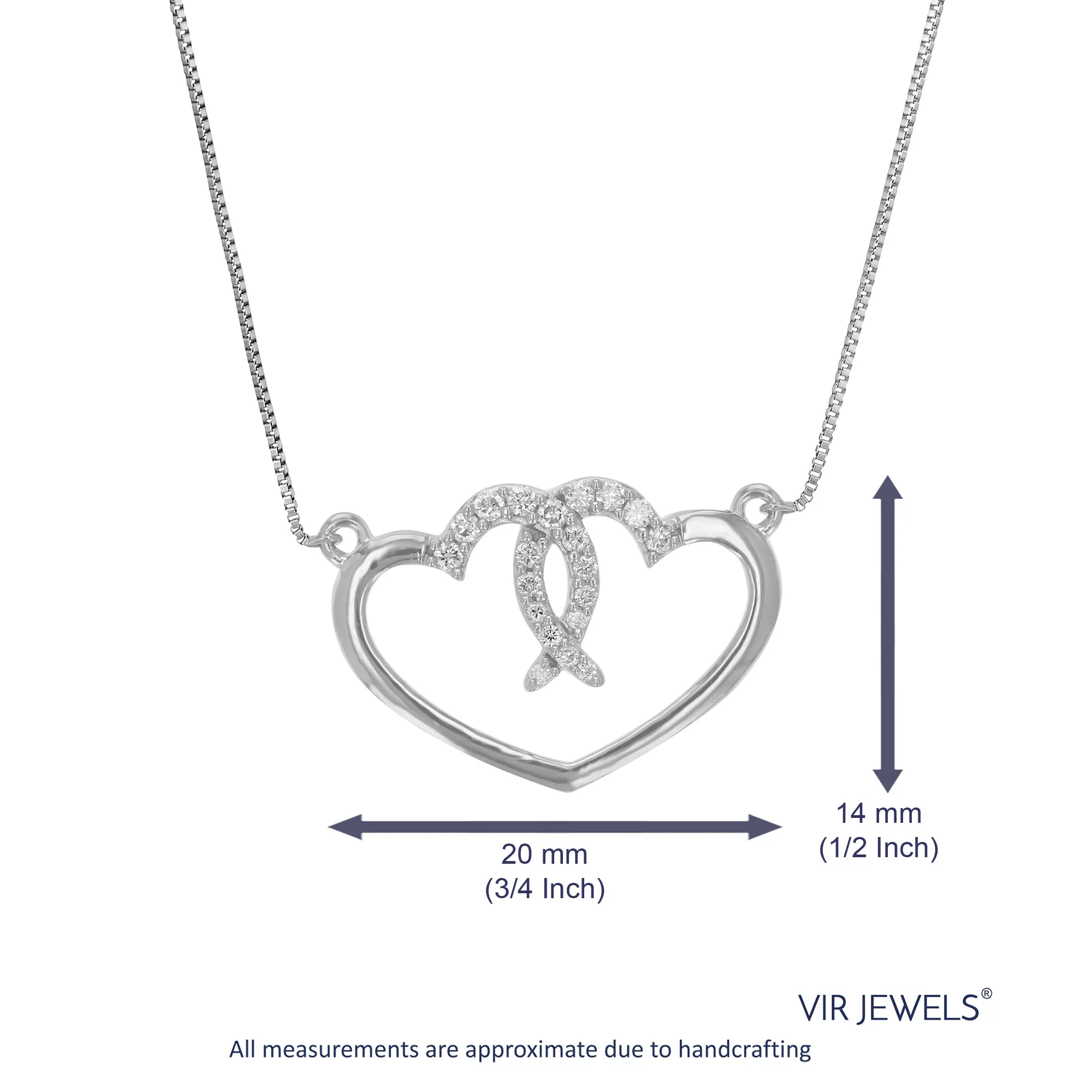 1/6 cttw Lab Grown Diamond Double Heart Pendant Necklace .925 Sterling Silver 3/4 Inch With 18 Inch Chain