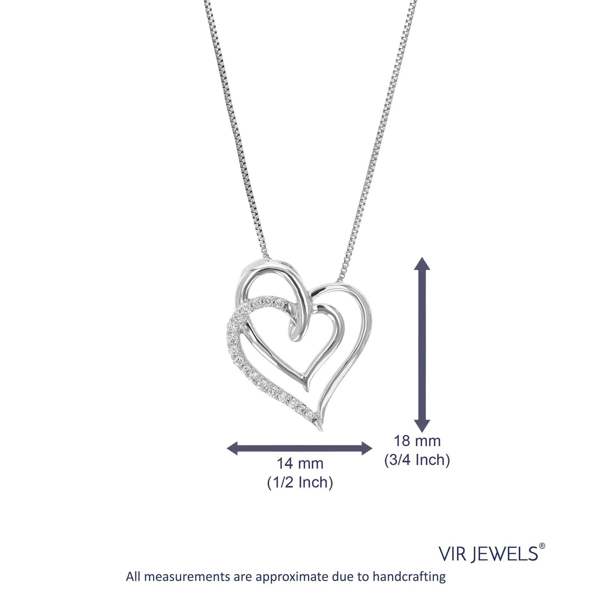 1/8 cttw Round Cut 17 Stones Lab Grown Diamond Heart Pendant Necklace .925 Sterling Silver 1/2 Inch With 18 Inch Chain