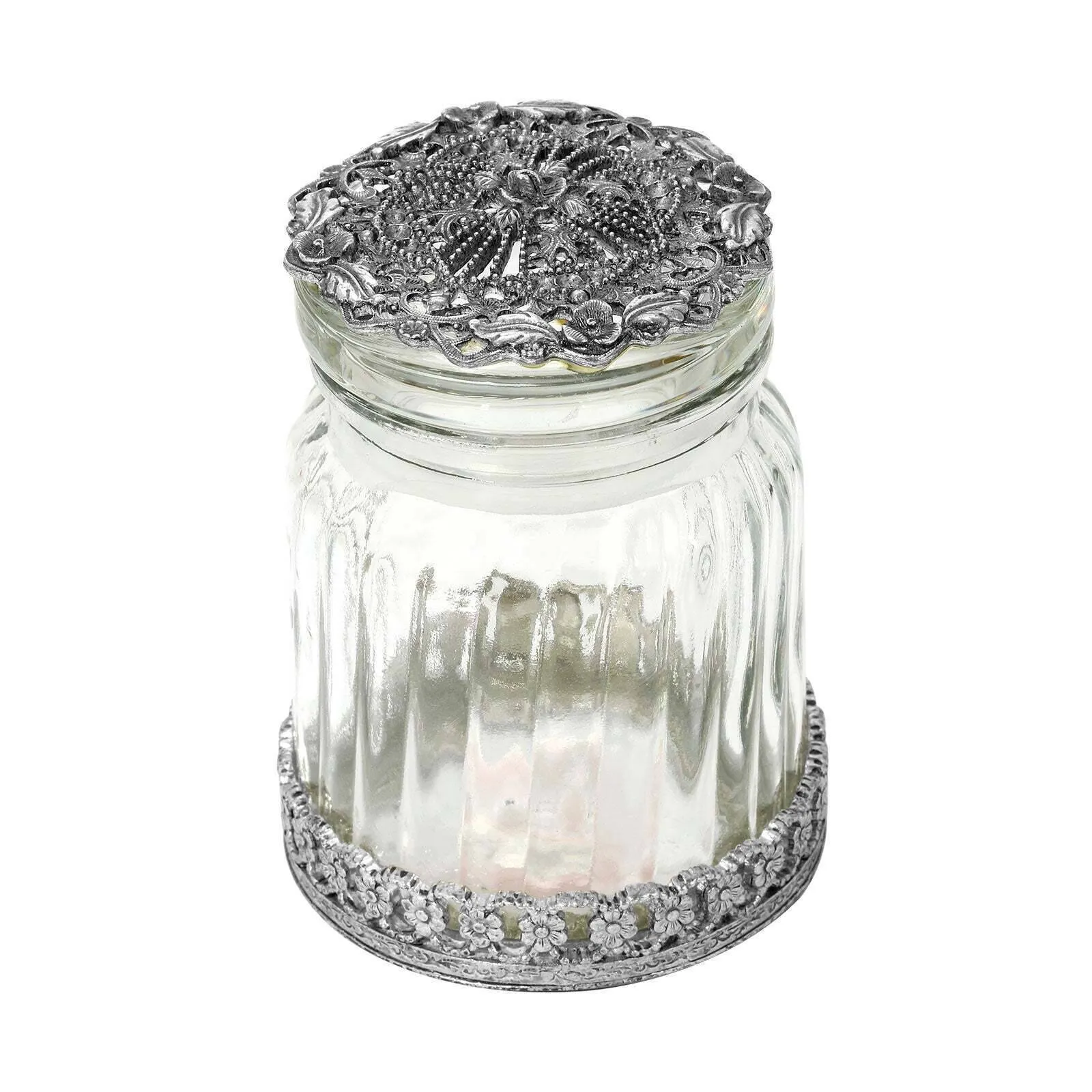 1928 Jewelry Floral Ridged Glass Button Jar