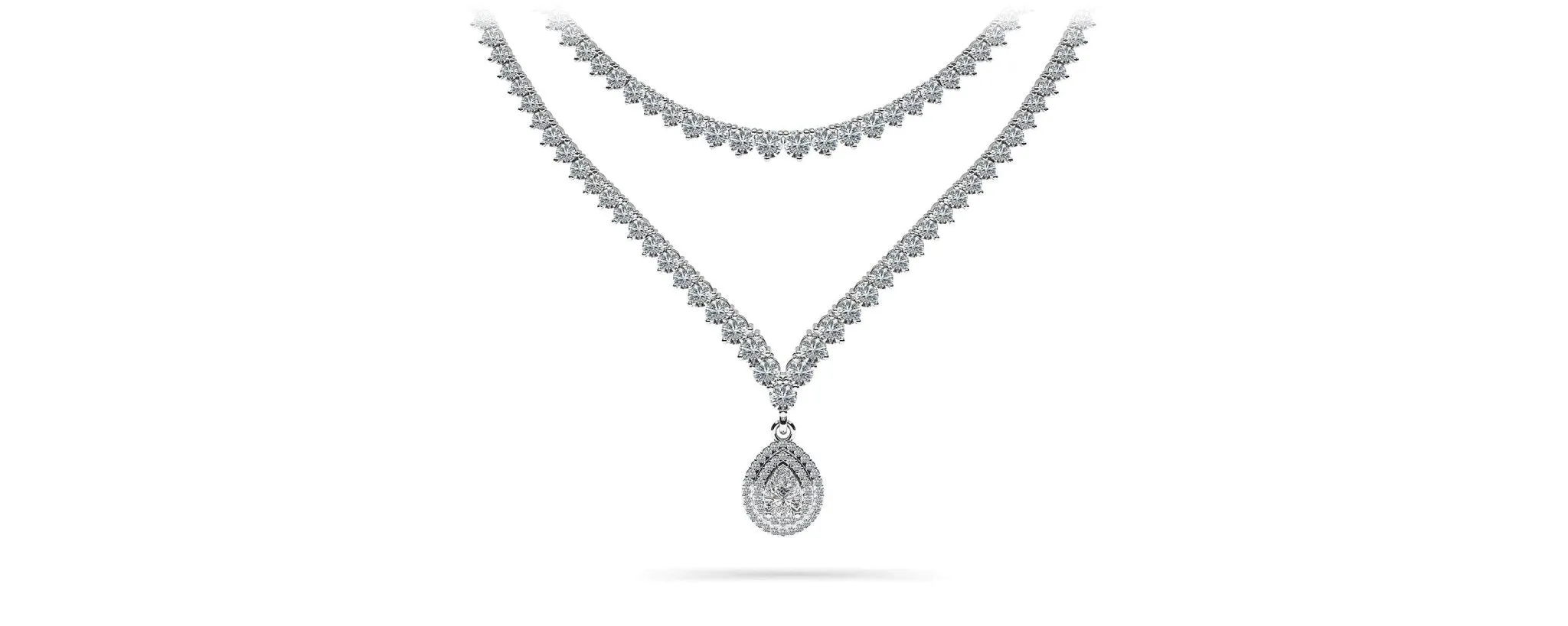 3 Prong Double Strand V Drop Diamond Necklace with 14.64 ct.(finished)