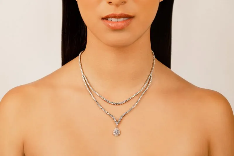 3 Prong Double Strand V Drop Diamond Necklace with 14.64 ct.(finished)