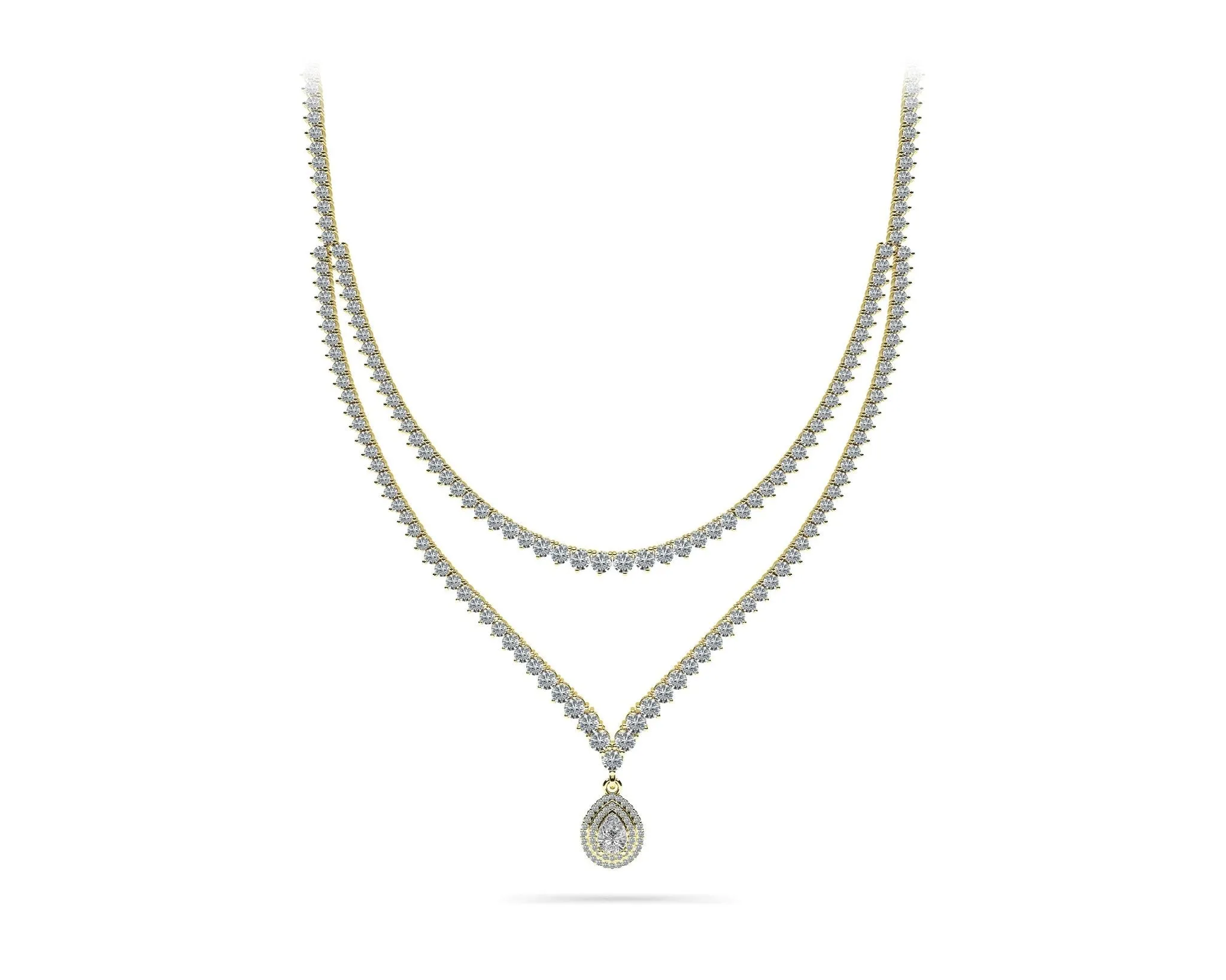 3 Prong Double Strand V Drop Diamond Necklace with 14.64 ct.(finished)