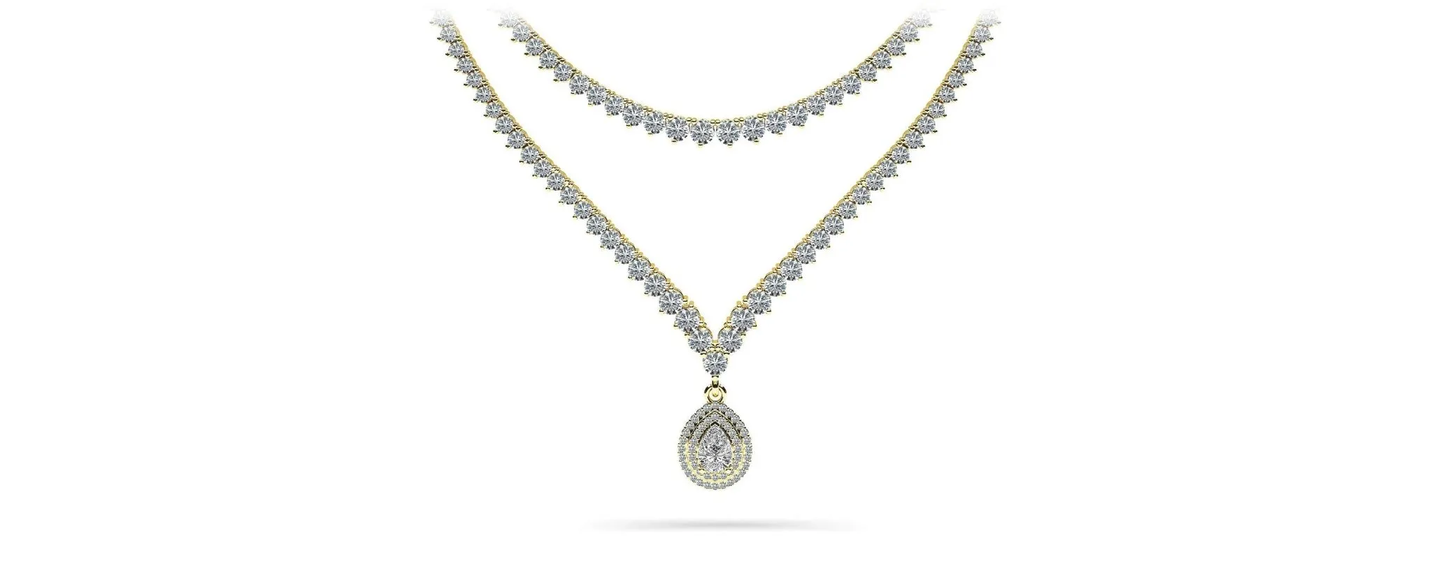 3 Prong Double Strand V Drop Diamond Necklace with 14.64 ct.(finished)