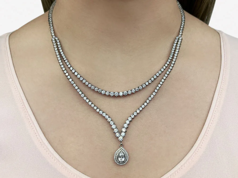 3 Prong Double Strand V Drop Diamond Necklace with 14.64 ct.(finished)