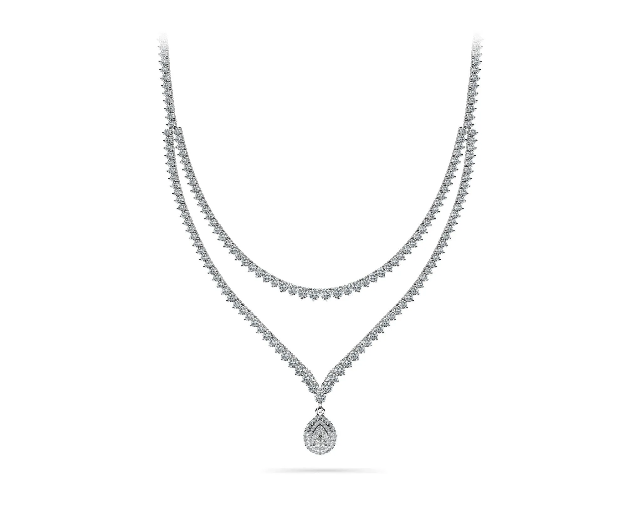 3 Prong Double Strand V Drop Diamond Necklace with 14.64 ct.(finished)