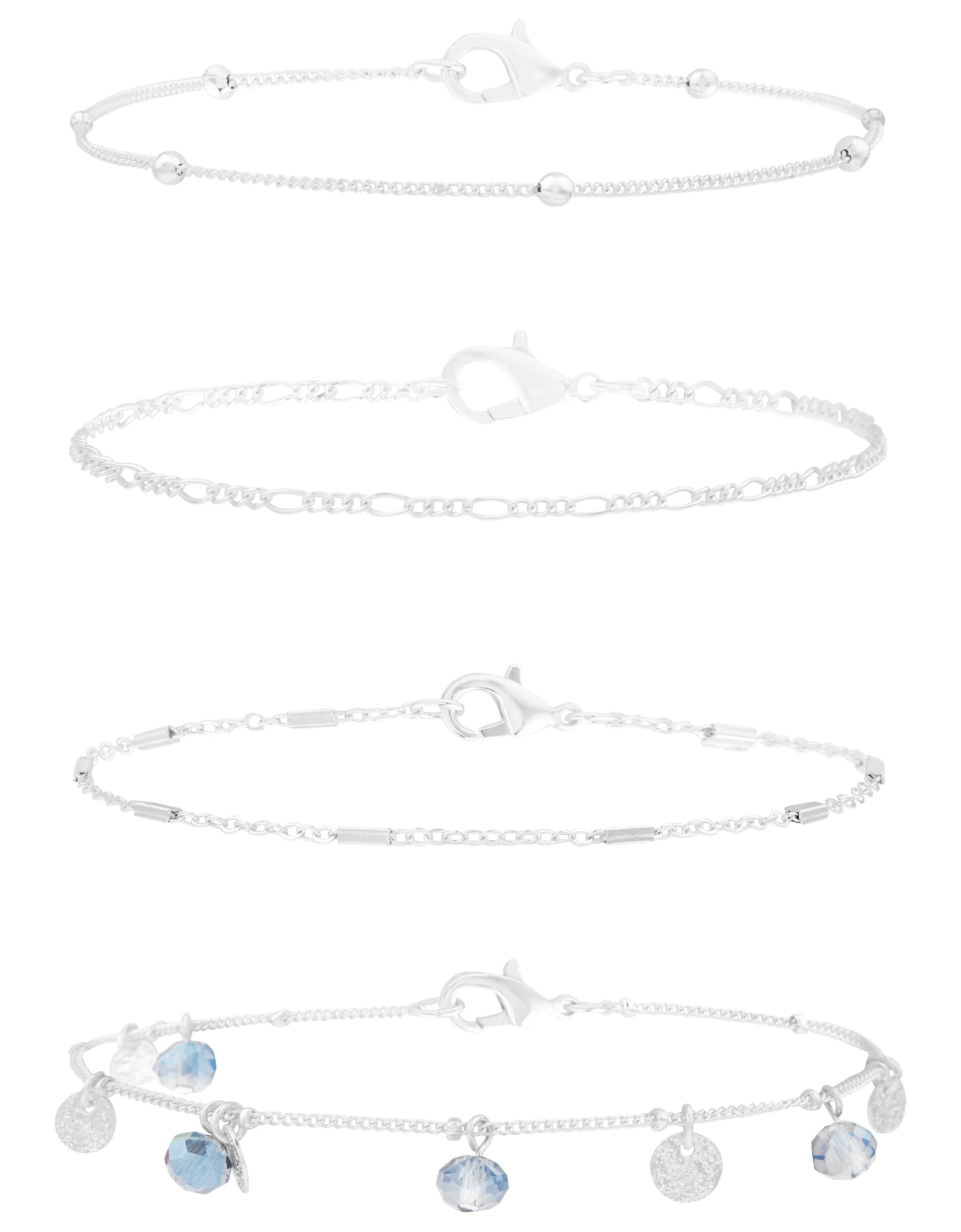 Accessorize London Women's Set Of 4 Silver Chain Anklets