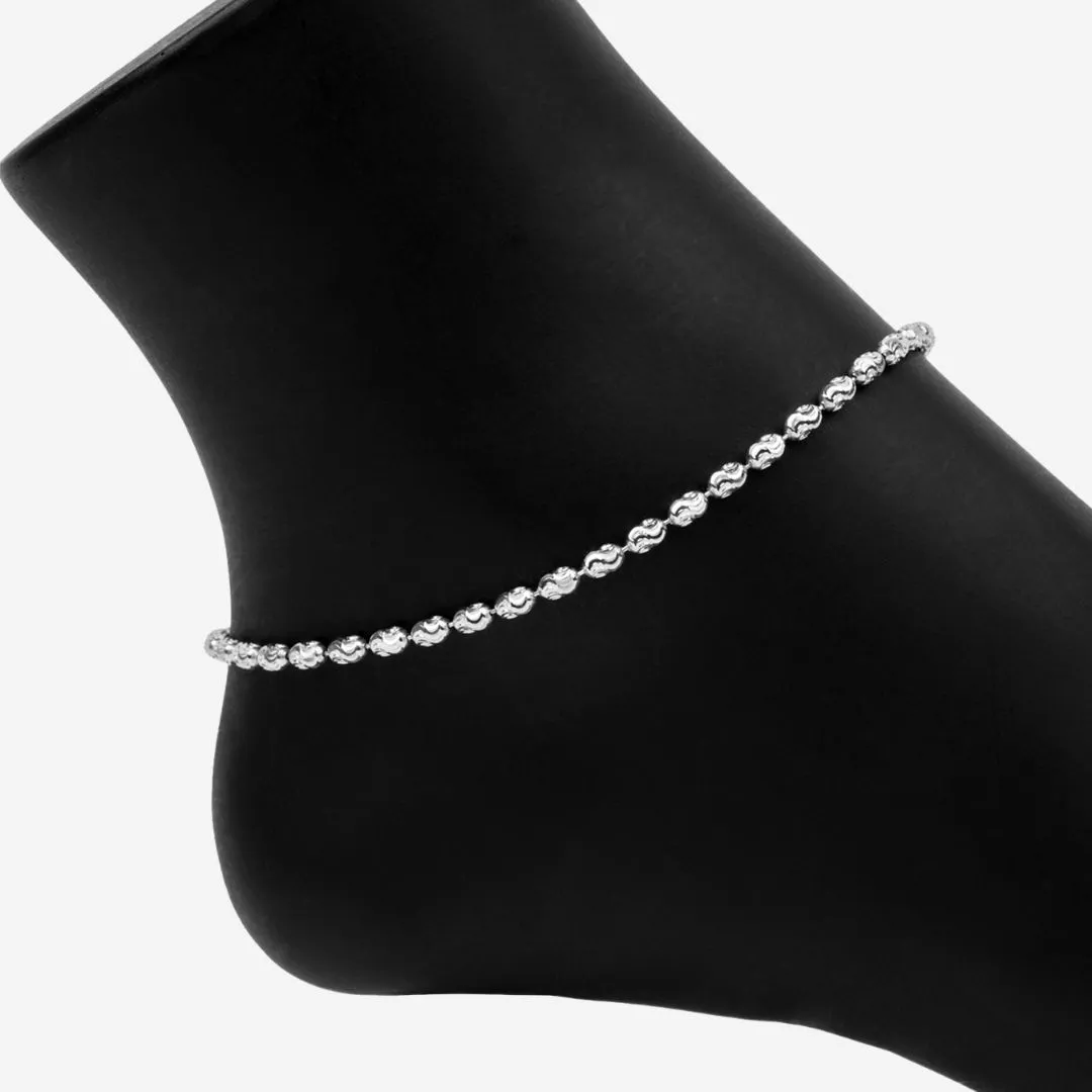 Adjustable Sterling Silver Moon Cut Bead Anklet