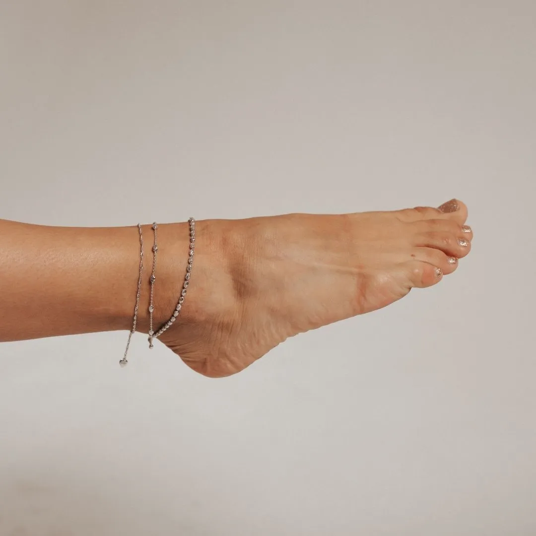 Adjustable Sterling Silver Moon Cut Bead Anklet