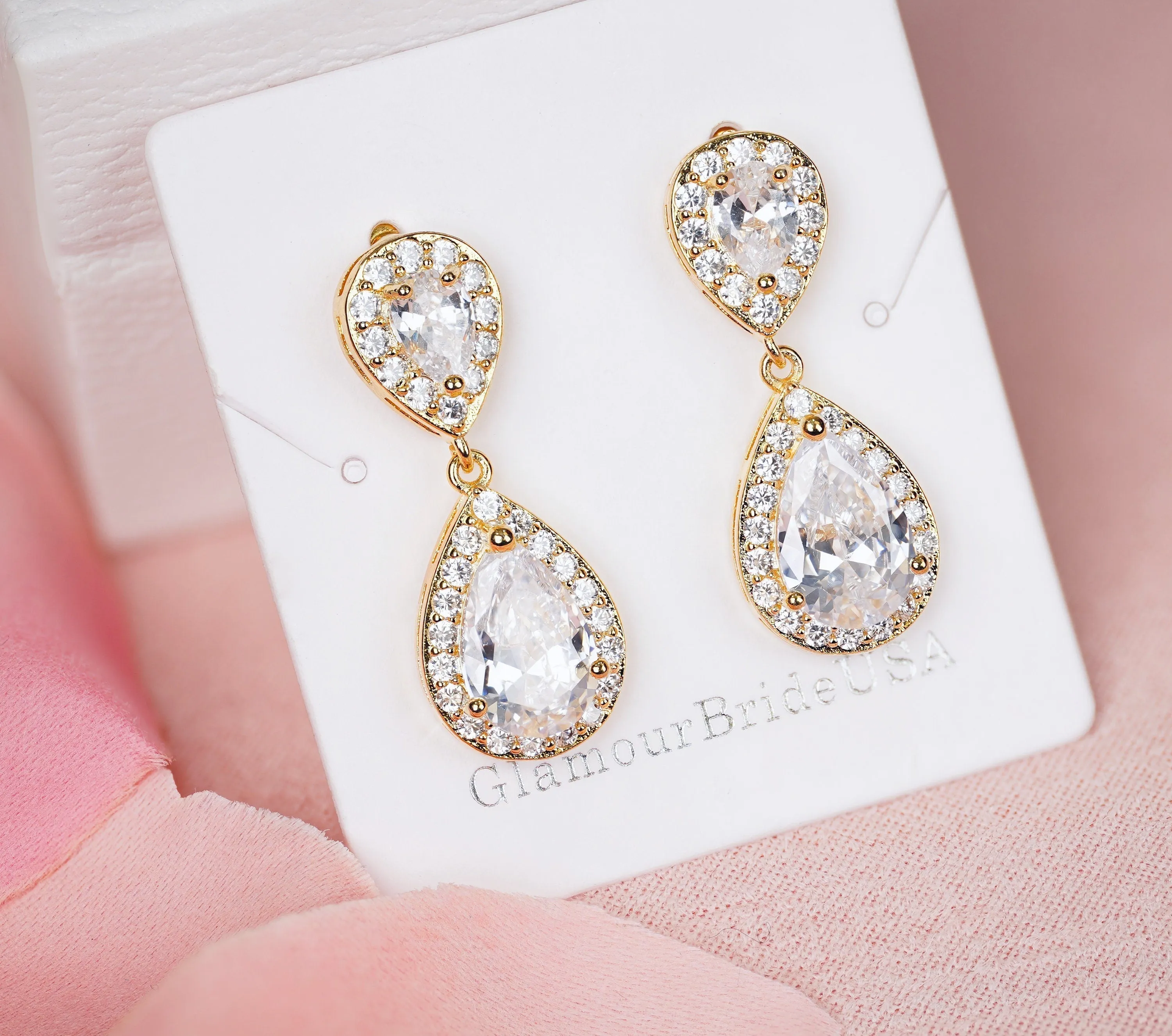 Amanda - Rose Gold Crystal Tear Drop Earrings