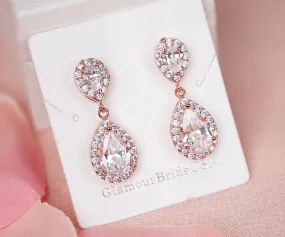 Amanda - Rose Gold Crystal Tear Drop Earrings