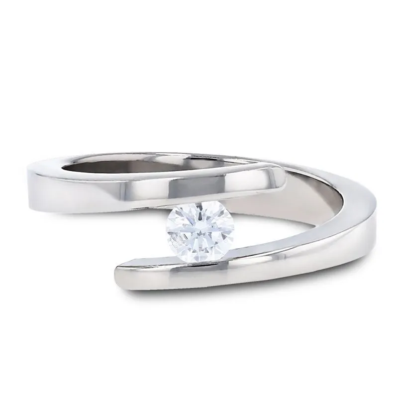 ANNA | Women's Silver Titanium Ring, Tension Set Diamond