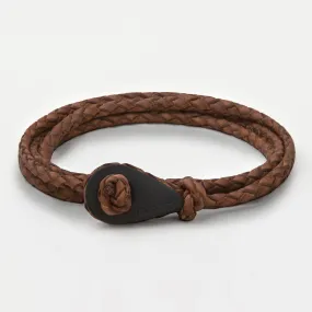 AZOV Braided Leather Bracelets Thimble Charm Wrap Wristbands for Men Women Brown Four Wraps Matte Black