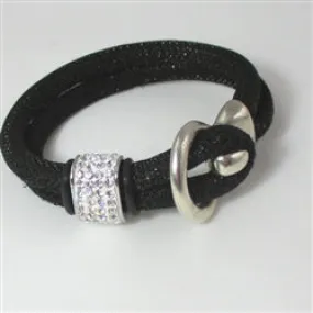 Black Metallic Cotton Cord Bracelet Rhinestone Accent