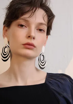 Black White Colorblock Oval Statement Earrings