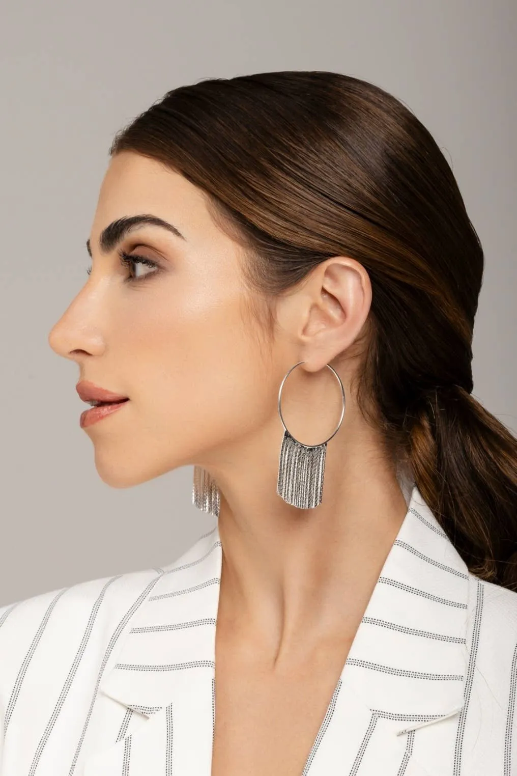 Brooke Tassel Fringe Silver-Plated Hoop Earrings