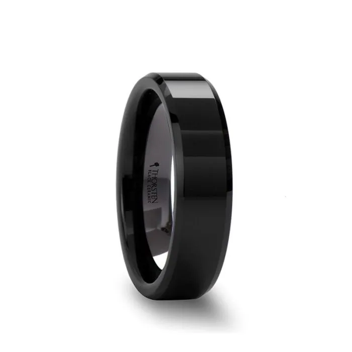 CITAR | Black Ceramic Ring, Brushed, Beveled, 4mm, 6mm, 8mm