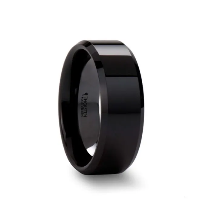 CITAR | Black Ceramic Ring, Brushed, Beveled, 4mm, 6mm, 8mm