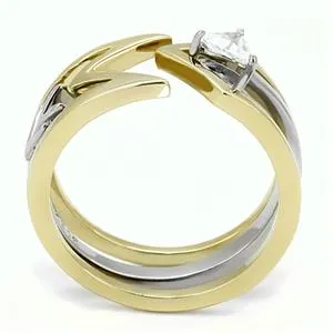 CJE3183 Wholesale Women's Stainless Steel Two-Tone IP Gold Clear AAA Grade CZ Arrow Stackable Ring Set