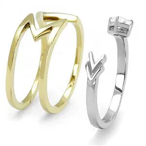 CJE3183 Wholesale Women's Stainless Steel Two-Tone IP Gold Clear AAA Grade CZ Arrow Stackable Ring Set