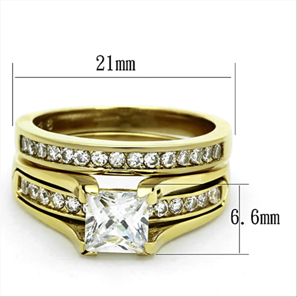 CJG2209 Wholesale Women's Stainless Steel IP Gold AAA Grade CZ Wedding Ring Set