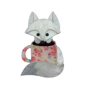 Coffee Fox - Pink floral brooch