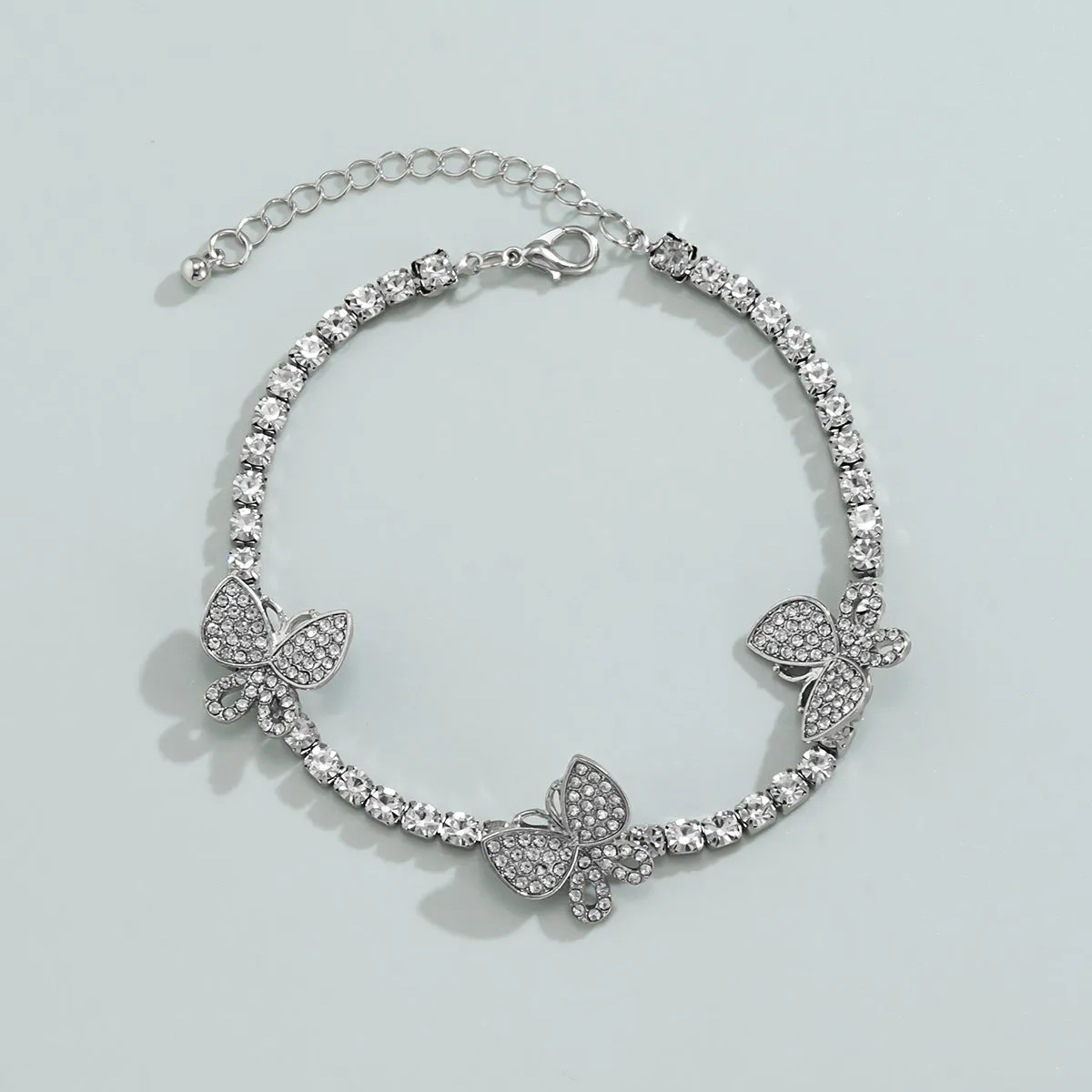 Color Butterfly Single Layer Anklet With Micro-inlaid Rhinestone Claw Chain