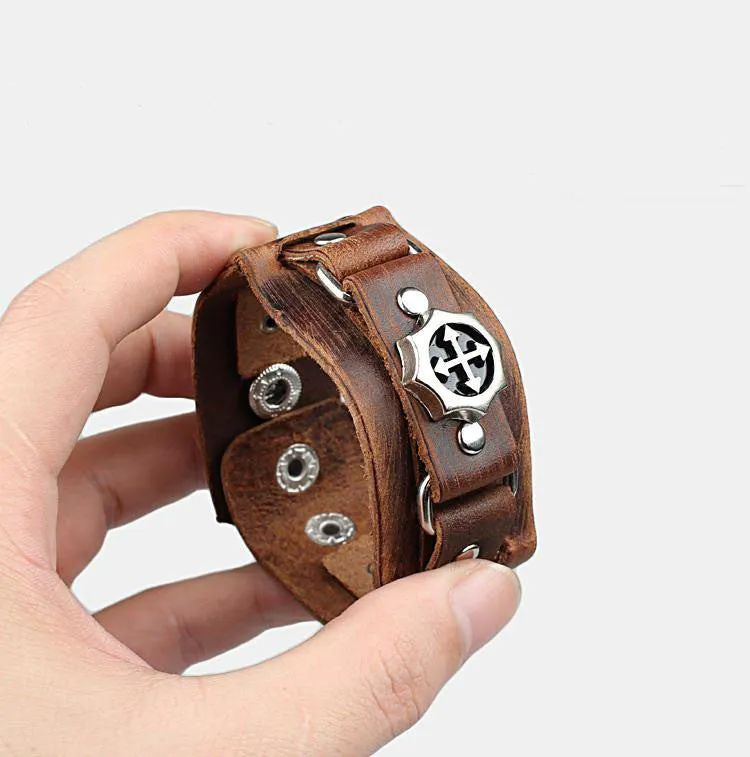 Cool Rock Men Woman Genuine Leather Cross Studs Wrap Bracelet Bracelets