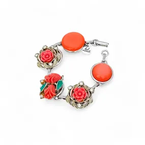 Coral Blooms Vintage Cluster Bracelet